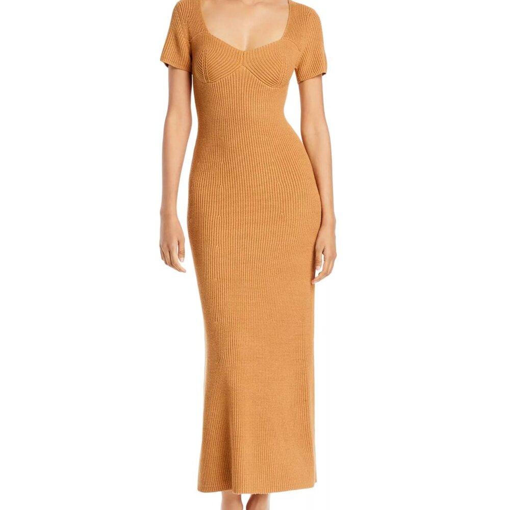 STAUD Camden Ribbed Sweetheart Neck Midi Dress